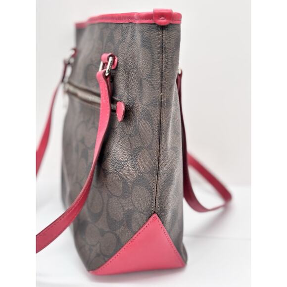 Coach City Zip Tote F58294- Shoulder Bag/Handbag/Purse Pink/Red leather Trim - Picture 2 of 16